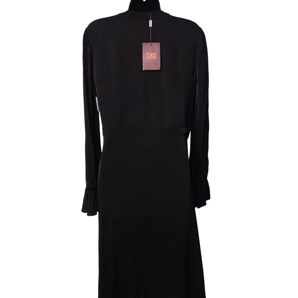 NWT Etro Milano Black Floral Embroidered Wrap Dress Made in Italy Size 44/ US 8 - Picture 8 of 12